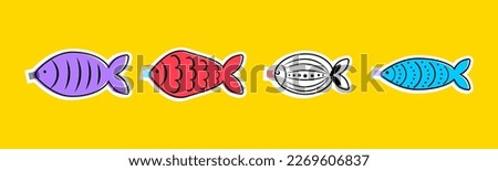 Stickers for French April Fool's Day. Poisson d'avril. . Vector illustration Photo stock © 