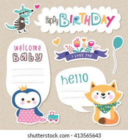 Stickers/ Gift tags with cute animals and text box for your message