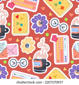 Stickers girlys. Fashion, lifestyle concept. Hipster set. Vector illustration. Typography. Retro style. Dark background. Pattern, cartoon style, wallpaper