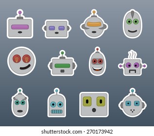 Stickers gray robots in a small set of