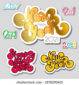 stickers happy new year 2021 snow background