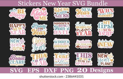 Stickers, Happy New Year, EPS  Bundle, Single Designs