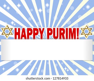 Stickers Happy Purim and blank banner against the blue rays. Vector illustration.