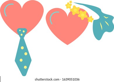 Stickers heart, bride and groom for the holiday Valentine's Day on a white background. Surface design for badge, badge, ticket, label, paper and scrapbook. Vector.