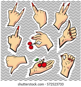 Stickers with Human Hand Signs - vector isolated design elements