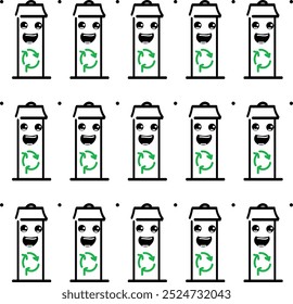 Stickers or icons on the topic of ecology. In fact, these are trash cans with cute faces.