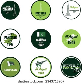 Stickers for independence day of Pakistan. Vector illustration.