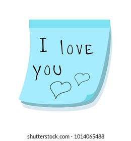 Stickers with the inscription I love you. Painted heart on a blue background. Isolated Vector Illustration

