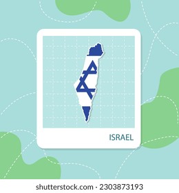 Stickers of Israel map with flag pattern in frame.