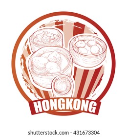 stickers or label with illustration of Hong Kong food.