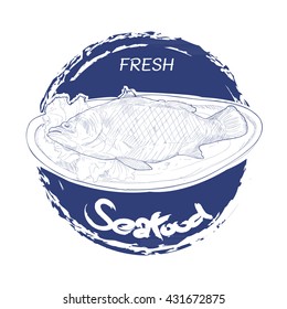 stickers or label with illustration of seafood.