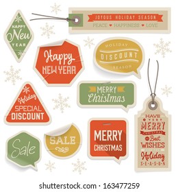 Stickers and Labels for Christmas and New Year. Vector eps-10 with transparency. 