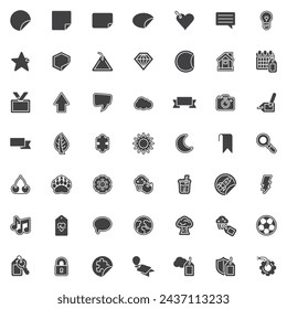 Stickers labels tags vector icons set, modern solid symbol collection, filled style pictogram pack. Signs, logo illustration. Set includes icons as price tag, circle shape badge, speech bubble, ribbon