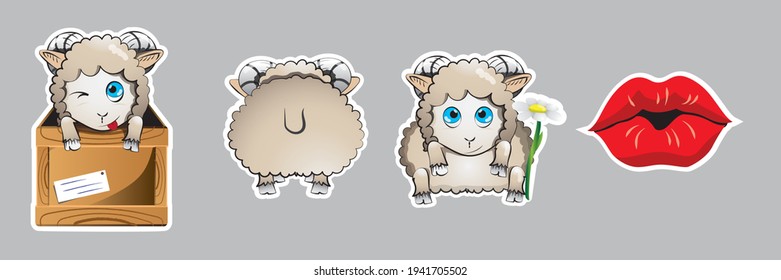 stickers lamb, lips, illustation, vector