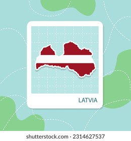 Mapa de pegatinas de Letonia con patrón de bandera en el marco.