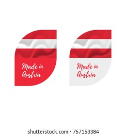 Stickers Made in Austria. Waving flag. isolated on white background. Vector illustration.