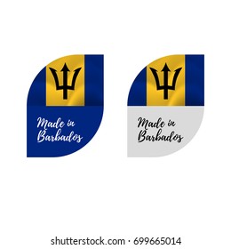 Stickers Made in Barbados. Waving flag. Isolated on white background. Vector illustration.