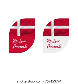 Stickers Made in Denmark. Waving flag. isolated on white background. Vector illustration.