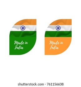 Stickers Made in India. Waving flag. isolated on white background. Vector illustration.