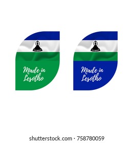 Stickers Made in Lesotho. Waving flag. isolated on white background. Vector illustration.