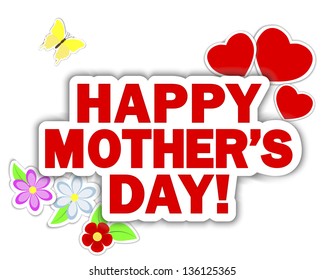 Stickers Mother's Day. Banner with hearts, flowers and butterflies. 10 EPS. Vector illustration.