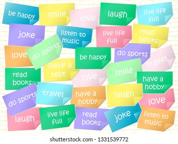 Stickers with motivational phrases, concept of optimism