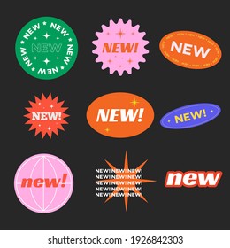 Stickers for New Arrival shop product tags, new labels or sale badges and banners vector sticker icons templates retro design.