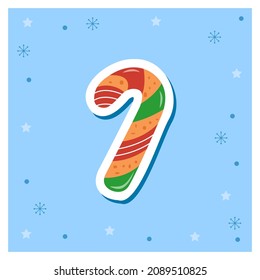 Stickers of New Year and Christmas cookies – caramel cane, mint stick, christmas candy. Vector illustration