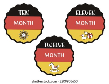 Stickers for newborns on the flag of Germany. Sun, horse, duck
