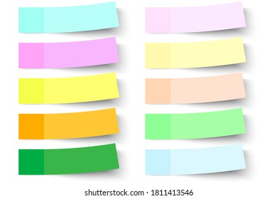 Stickers for notes. Colored stickers. Sticky memo paper. Empty colored rectangles. Vector illustration.