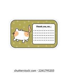 Stickers for notes with kawaii cat. Offended, angry cat. Greeting card for love notes, letters. Copy space. For design of diaries, notebooks, note papers. Printing products. Vector illustration