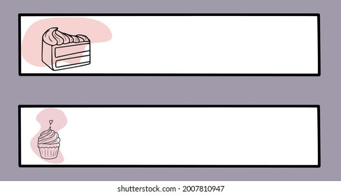 Etiquetas para notas con diseños originales de pasteles y quequitos. Pegatinas para estudio, diseño doméstico, planificador. Dibujado a mano por el vector. Etiquetas para niños, escolares, estudiantes.
