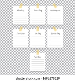
Stickers for notes, scheduling template, isolated sheets on a transparent background. Vector illustration