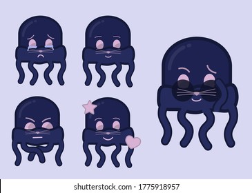 stickers, octopus characters, with different emotions, eps 10 vector, illustration