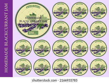 STICKERS ON JARS WITH HOMEMADE JAM. BERRY JAM. Black Currant. Labels For Canning. Vintage Kitchen Sticker.