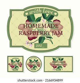 STICKERS ON JARS WITH HOMEMADE JAM. BERRY JAM. Raspberry. Labels for canning. Vintage kitchen sticker.