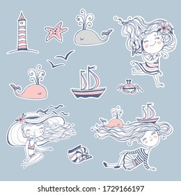 Stickers on the theme of summer and the sea. Vector