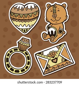 stickers ornate set. vector illustration of ornate hand drawn doodle object