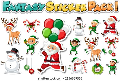 Paquete de stickers de ilustración de personajes de caricatura de Navidad