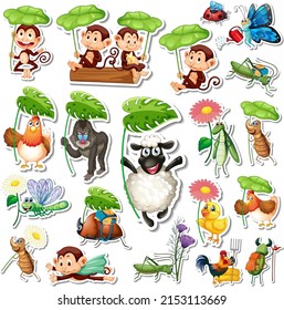 Stickers pack of different cute animals illustration