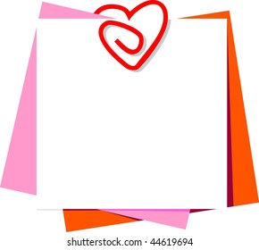 Stickers a paper are fastened by a paper clip heart