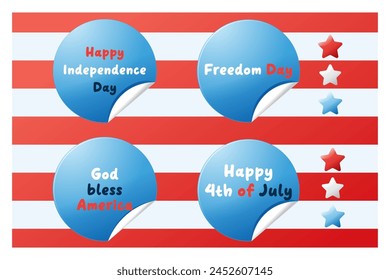 stickers with phrases for America's Independence Day. Vector illustration