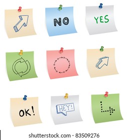 stickers with pins and different symbols, vector