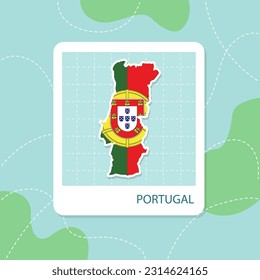 Stickers of Portugal map with flag pattern in frame.
