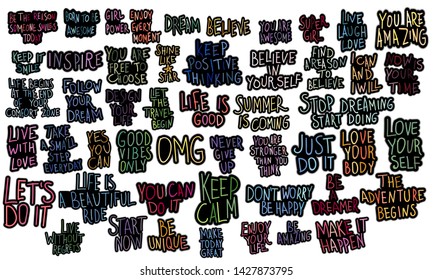 Stickers positive phrase about coffee vector hand drawn graphic text 