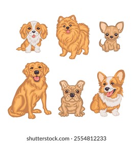 Stickers purebred cute dogs vector illustration