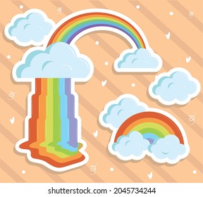 Aufkleber von Regenbogen und Wolken