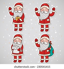 Stickers with Santa Claus, set, vector.