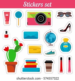 Stickers set. Cartoon patch badges. Vector illustration isolated on white background