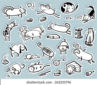 Stickers set with cats and dogs